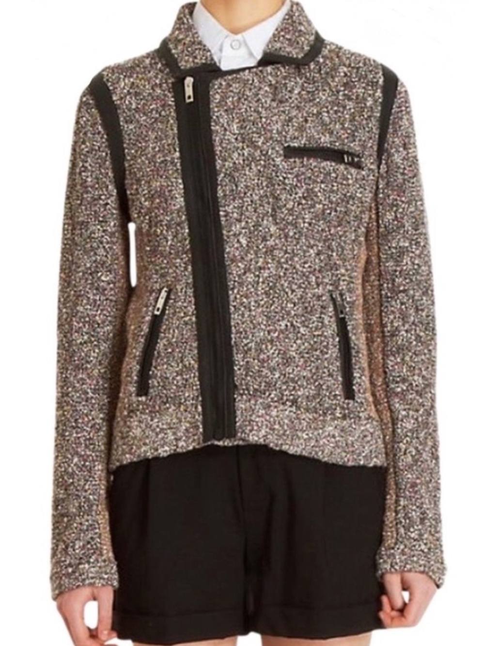 rag & bone Hart Tweed Biker Moto Jacket in Pink Black and Ivory